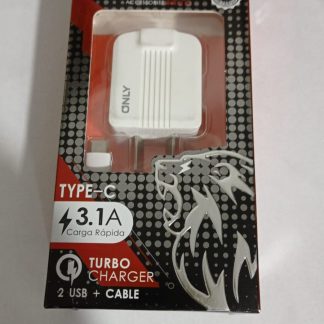 CARGADOR ONLY TIPO C 2 USB MAS CABLE