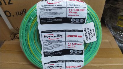 cable conductor unipolar cobre color verde/amarillo 1,5 mm rollo por 100m epuyen